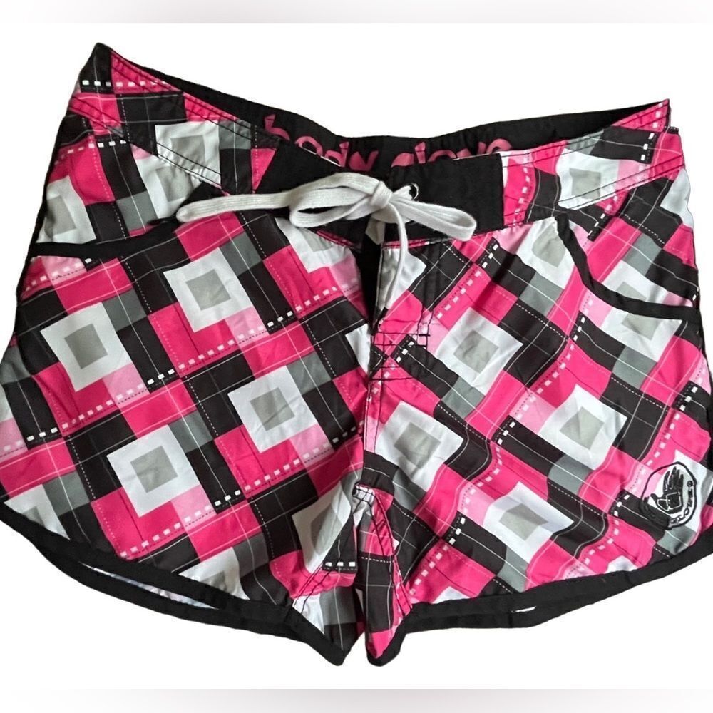 Body Glove lace up swim shorts, pink/black/gray/white size 5.